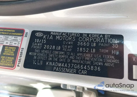 2016 Kia Rio Lx из США, поврежденный, VIN KNADM4A37G6645836